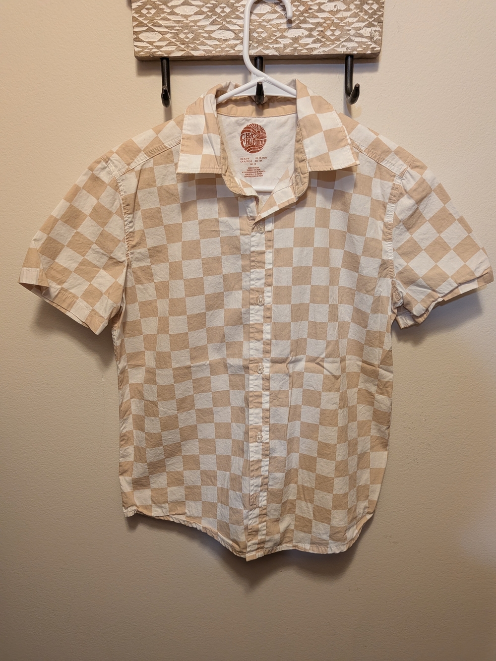 C&C California Beige and White Checker Short-Sleeve Button-Down